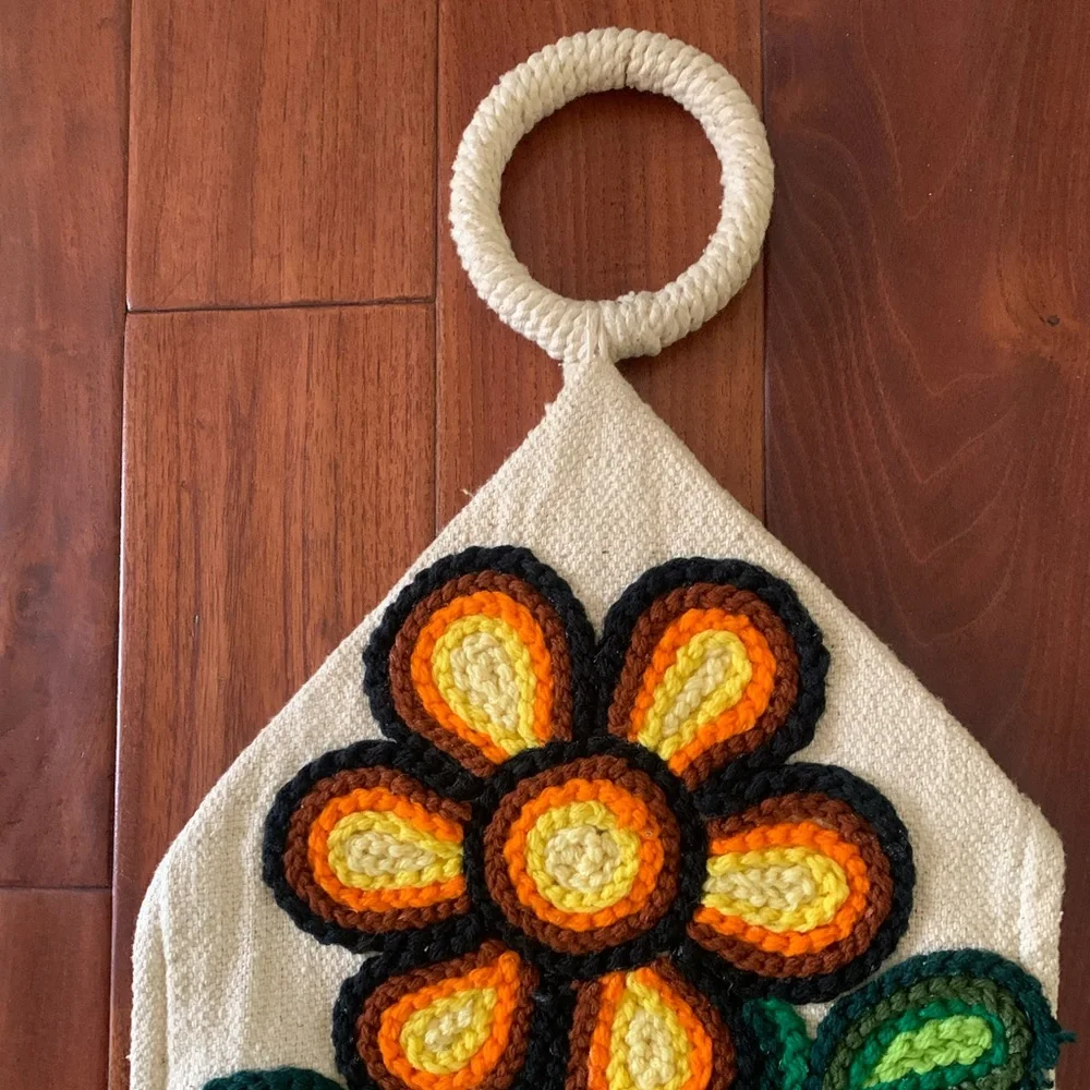 Vtg Folk Art Bird Wall Hanging Tapestry Hand Made Boho Mid Century Yarn Mexico